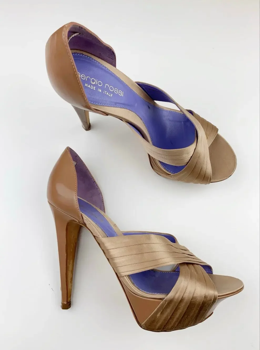 Sergio Rossi Platform Stiletto Sandals High Heels Tan Leather Womens 36.5 US 6.5